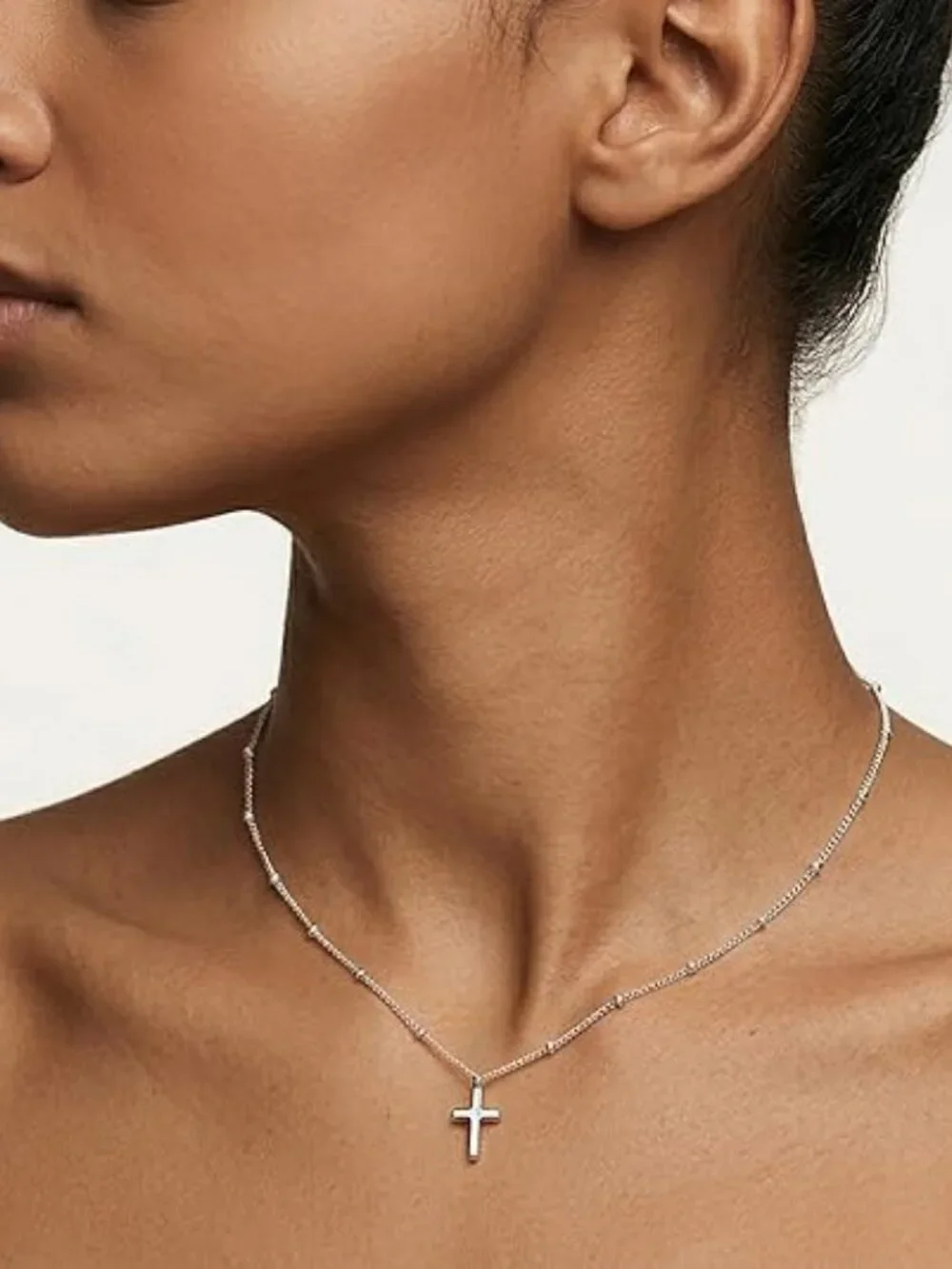 925 Sterling Silver & 18K Gold Cross Necklace, 1.5mm Bead Chain 18.0 Inches